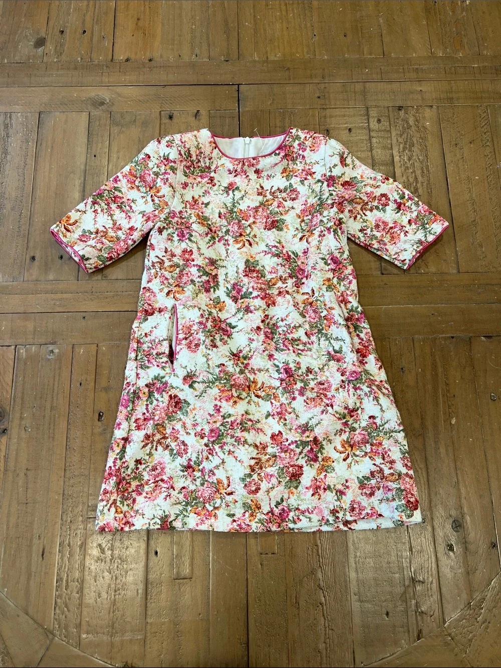 Patachou pink floral tapestry shift dress girls 6 made in Portugal